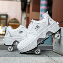 The new four-wheel ripper belt seven-color lamp adult deformed shoe roller skates can walk and skate