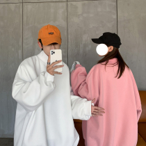 vetiver solid color sweater women plus fat large size Korean loose autumn and winter fat mm plus velvet half high neck coat