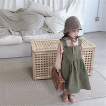 QUEEN autumn and winter foreign style girl forest strap skirt childrens big pocket personality strap long skirt 738