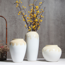 Jingdezhen ceramic floor-to-ceiling large vase Living room flower arrangement dried flower ornaments Simple modern white handmade pottery pot flower pot
