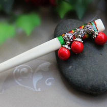 Yunnan ethnic wind ornaments Original handmade headwear Hairpin Classical Bull Bone Color Stone Hair and Hairpin Hairpin Hairpin