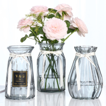 (Three-piece set) Vase ornaments glass dried flower vase living room transparent color flower arrangement vase rich bamboo vase
