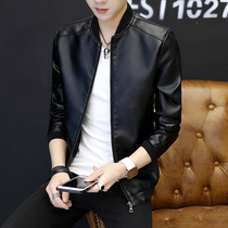 Mens coat spring and autumn models 2021 new leather leather clothing mens slim Korean trend handsome Tide brand leather jacket cs