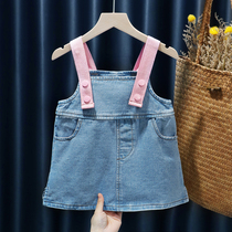 Baby Pants Girl Spring Dress 2022 New Ocean Gas Female Baby Denim Harness Skirt 1-6 Year Old Woman Bao Denim Dress