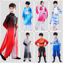 The new classical dance plays out the boys ancient clothes the national wind flutter and the dancing and ink book students recite the performance clothes