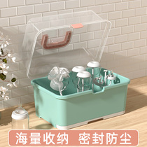 Baby bottle tableware storage box portable large storage box baby bottle drain with lid dustproof drying rack