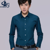 Spring solid color mens non-iron long sleeve shirt Korean slim business leisure youth shirt dark British shirt