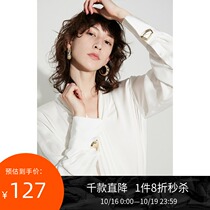 Lily2019 autumn new womens fold fluttering lead loose long sleeve top chiffon shirt 119310C8248