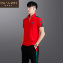 ROADMAKER summer new suit mens fashion summer clothes with handsome casual sportswear two-piece set