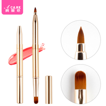 Double head telescopic lip brush female portable lipstick brush lip gloss makeup artist pen brush concealer with cover for beginners portable
