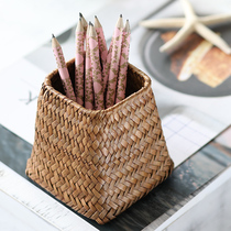 Pen container retro Chinese style student office antique ins simple handmade bamboo pen pen basket storage box