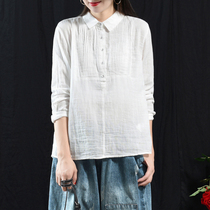 Special retro art autumn new double cotton yarn shirt sweet organ pleated shirt Women