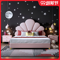Net Red childrens bed post-modern light luxury cloth bed simple fashion princess bed 1 5 meters 1 8M model room furniture