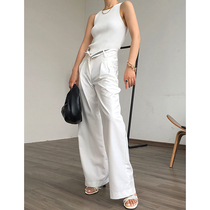 ACUP King folded pants waist loose straight white casual pants female summer new thin drape floor wide leg pants