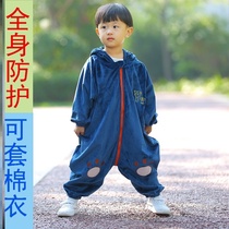 Baby one-piece overcoat Baby cartoon full body anti-dirty climbing clothes Autumn and winter protective clothing zipper closed file hooded cotton coat jacket