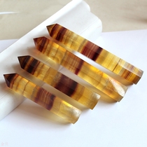 Natural yellow fluorite crystal column single-pointed Crystal Crafts hexagonal prism original stone polished East China Sea