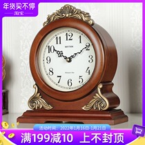 Rhysm European-style seat clock high-end retro solid wood living room time pattern timing clock CRH114