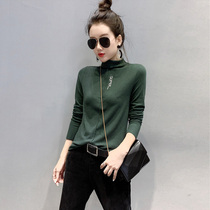 In autumn and winter with thick double-sided velvet base shirt female half high collar foreign gas slim body plus velvet grinding T-shirt long sleeve tide