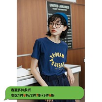 Deer and birds new wild loose retro letter printing top T-shirt womens tide 2 colors 2995