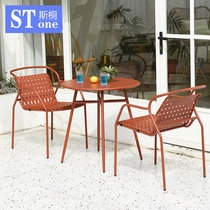 Iron Art Mesh Red Outdoor Table And Chairs Interior Design Balcony Leisure Three Sets Combinations Folk Hotel Terrace Ins Wind