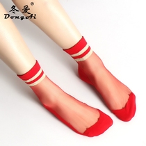 Winter love wedding red socks female lace thin bride stockings cotton bottom red stockings sexy Crystal socks