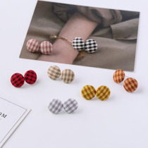 For the night plaid button earrings womens sterling silver simple cold wind small autumn and winter temperament hypoallergenic earrings student tide