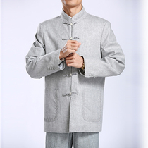 High-end Male Style Linen Dress Jacket Spring Dress New 100 Furlong Chinese Mens Dress Big Code Middle-aged Blouse