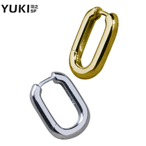 YUKI temperament simple 925 silver jewelry oval silver earrings Korean version of single tide boys and girls students ear jewelry