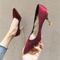 Style High Heel Shoes Women Autumn Winter Wedding Shoes 2021 New Red Hairy Shoes Winter Bridesmaid Shoes 100 Hitch Daily Wear
