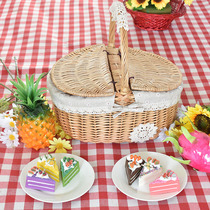 Rattan wicker shopping basket small portable basket picnic basket storage basket weaving storage basket photography fruit basket