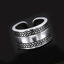 Retro Thai silver willow ring ring domineering personality leaf male tail ring female index finger single ring opening ring national wind female female