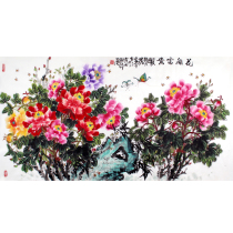 Wang Shipure Flower of the Flowers of Flowers Virtuosis boutique hand-painted with the Peony Banner Hanging Painting Auction