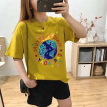 Large - code printed round - collar T - shirt short - sleeved summer 2022 new loose fashion and half - sleeved tops