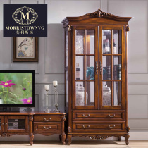 American full solid wood living room wine cabinet glass door home wall display cabinet European hotel villa luxury wine cabinet