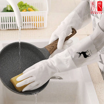 Winter plus velvet dishwashing gloves female rubber latex kitchen durable washing clothes plastic cleaning housework waterproof and anti-fouling