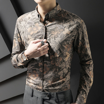2021 Spring and autumn long sleeves shirt mens body Han version Chaueng Inron handsome gas crushed flower lining business mens casual inch-shirt