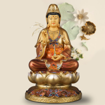 Guanyin Buddha statue dedicated to household Taiwan pure copper paste gold hand-painted Guanshiyin Bodhisattva living room ornaments new