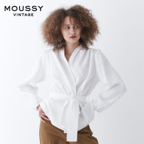 MOUSSY 2021 spring and summer new FRENCH solid color kneaded jacket with belt jacket female 025DSB30-0110