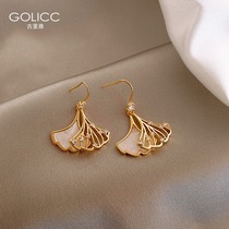 Fan-shaped earrings 2021 New Tide earrings female Korean temperament senior sense light luxury niche earrings Net red earrings