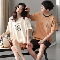 2 sets price couples pyjamas summer new pure cotton short sleeves shorts suit mens Korean version of cartoon home clothes