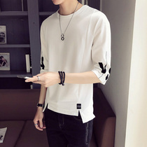 T-shirt mens short sleeve personality fashion brand mens hair stylist trend irregular shirt Korean slim five-point mid-sleeve T-shirt