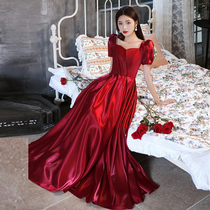 Toast to the bride 2022 new fall wedding engagement evening gown style light extravagant satin noble temperament long style