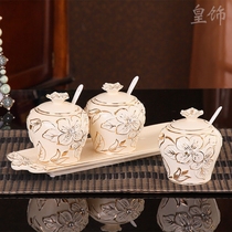 Real Decoration Eurostyle Ceramic Seasoning Jars Suit Home European Style Kitchen Practical Swing Piece Seasoning Box Suit