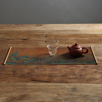  New Chinese style color printing Chinese style landscape Kung Fu tea set Fine bamboo silk small bamboo tea mat Tea mat Waterproof non-slip