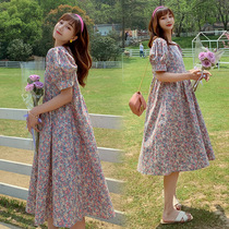 Pregnant women dress summer 2021 new bubble sleeve floral Hipster maternity dress summer maternity dress fairy fan