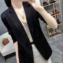 Black small suit womens 2021 summer new slim slim thin section three-point sleeve large size hanging suit jacket