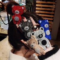 South Korea full diamond bear head rope Mickey Minnie leather band flash diamond hair ring love heart-shaped leather sleeve tie meatballs hair accessories women