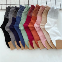 Retro simple elastic mid-waist socks womens fashion 2022 new autumn and winter all-match womens socks Korea Dongdaemun