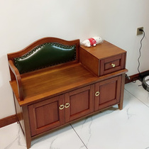 Household backrest shoe cabinet change shoe stool solid wood leather partition cabinet porch storage cabinet can sit and wear shoe cabinet light luxury