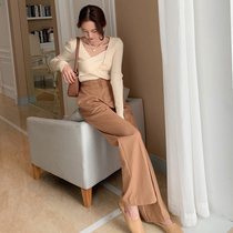 SYT spot retro Western style high-waisted casual trousers 2021 spring new hanging feeling wide leg mopping pants